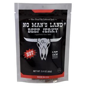 No Man's Land Hot Beef Jerky 3 oz Bagged, Pack of 8