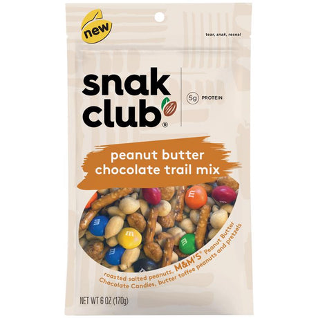 Snak Club Peanut Butter Chocolate Trail Mix 6 oz Bagged, Pack of 6