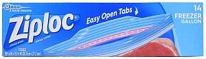 Ziploc 00389 Series Freezer Bag, Zipper Closure, 10-9/6 in W, 10-3/4 in L, 1 gal Capacity, 14/PK
