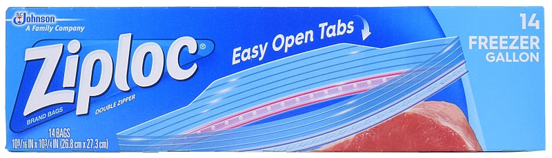 Ziploc 00389 Series Freezer Bag, Zipper Closure, 10-9/6 in W, 10-3/4 in L, 1 gal Capacity, 14/PK