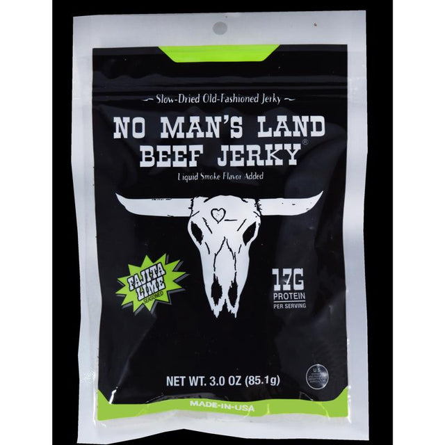 No Man's Land Fajita Lime Beef Jerky 3 oz Bagged, Pack of 8