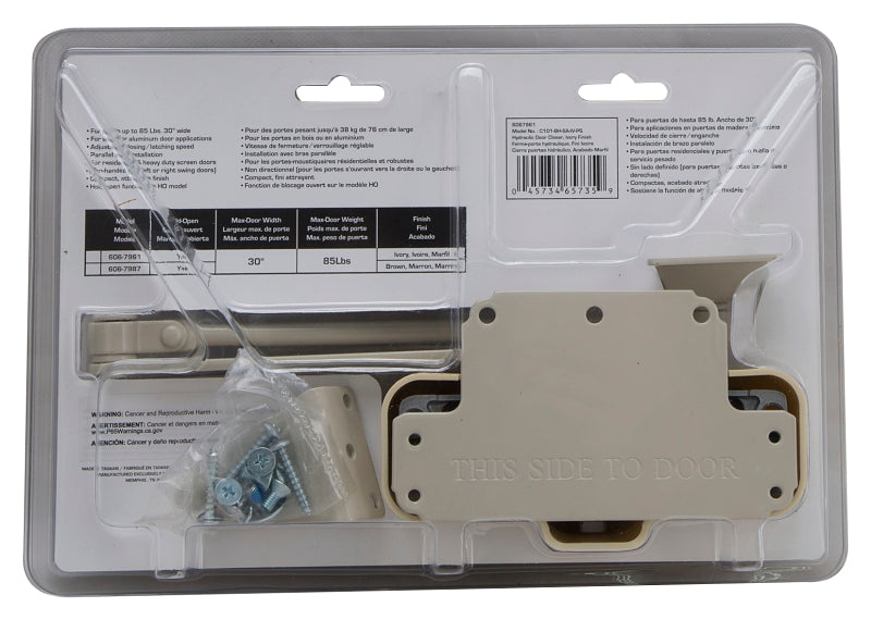 ProSource C101-BH-SA-IV Door Closer, Non-Handed Hand, Automatic, Aluminum, Ivory, 85 lb
