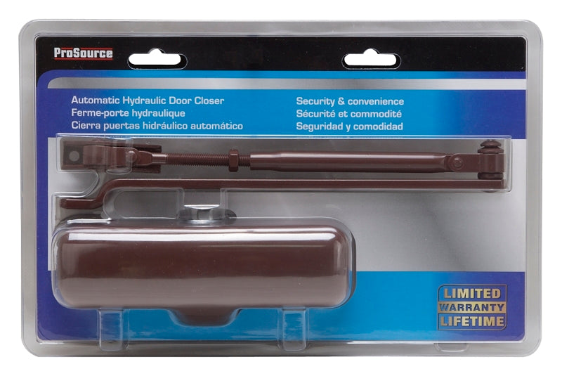 ProSource C103-BH-SA-BR Door Closer, Automatic, Aluminum, Brown, 140 lb, 150 x 19 mm Mounting Hole Distance