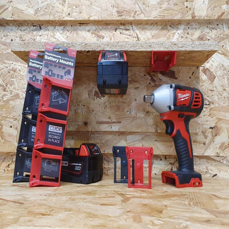 StealthMounts Battery Mounts Compatible with Milwaukee M18; Red ABS Battery Holder 6 pk
