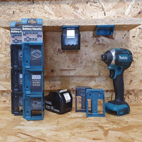 StealthMounts Battery Mounts Compatible with Makita 18V LXT; Blue ABS Battery Holder 6 pk