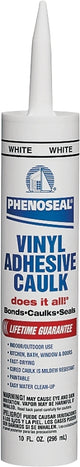 DAP PHENOSEAL 00005 Vinyl Adhesive Caulk, White, 48 hr Curing, -20 to 180 deg F, 10 oz Cartridge, Pack of 12