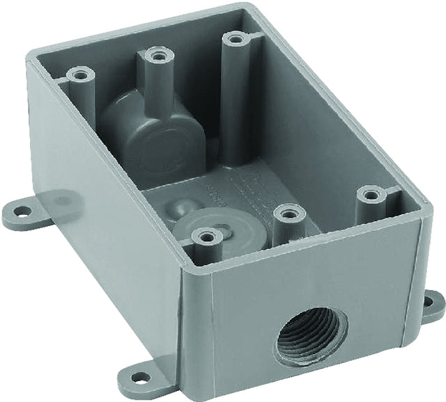Carlon E381DR Switch Box, 1-Gang, 3-Outlet, 1/2 in Hub, PVC, Gray