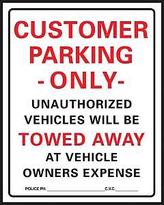 Hy-Ko 700 Parking Sign, 15 x 19 in Dimensions, Rectangular, Black/Red Legend, White Background, Plastic