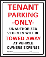 Hy-Ko 701 Parking Sign, 15 x 19 in Dimensions, Rectangular, Black/Red Legend, White Background, Plastic, 1/PK