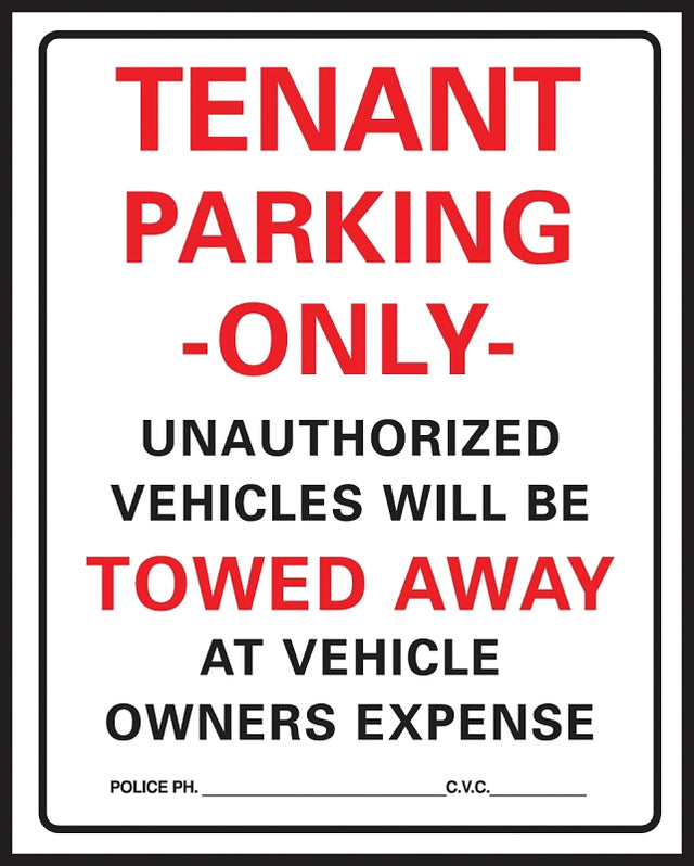 Hy-Ko 701 Parking Sign, 15 x 19 in Dimensions, Rectangular, Black/Red Legend, White Background, Plastic, 1/PK