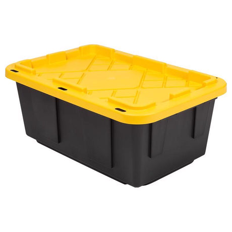 Greenmade 15 gal Black/Yellow Snap Lock Storage Box Stackable, Pack of 4