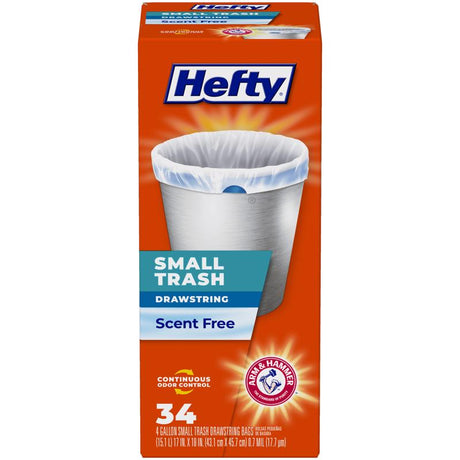 Hefty 4 gal No Scent Trash Bags Drawstring 34 pk, Pack of 15