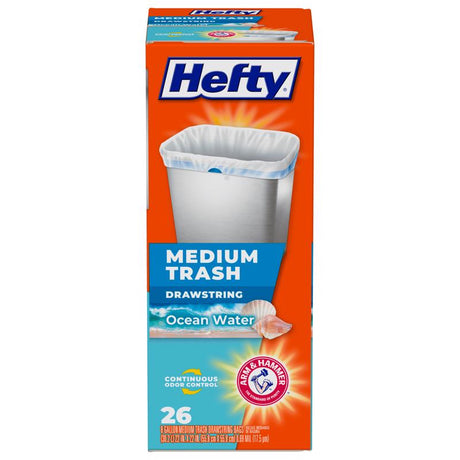 Hefty 8 gal Ocean Water Trash Bags Drawstring 26 pk, Pack of 12