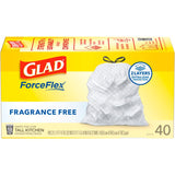 Glad Force Flex 13 gal No Scent Kitchen Trash Bags Drawstring 40 pk, Pack of 6