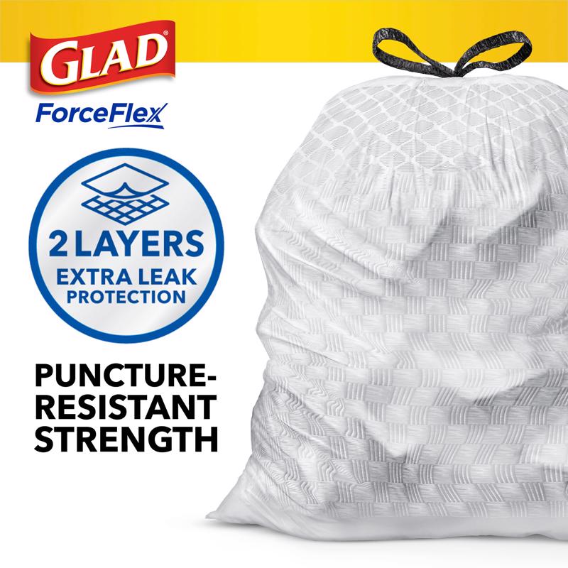 Glad Force Flex 13 gal No Scent Kitchen Trash Bags Drawstring 40 pk, Pack of 6