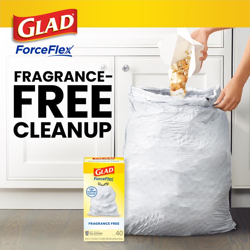 Glad Force Flex 13 gal No Scent Kitchen Trash Bags Drawstring 40 pk, Pack of 6