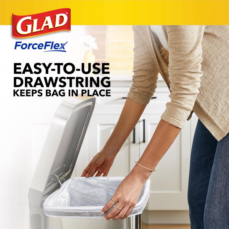 Glad Force Flex 13 gal No Scent Kitchen Trash Bags Drawstring 40 pk, Pack of 6
