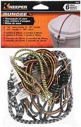 Keeper 06306 Bungee Cord, Steel End, Rubber, Hook End, 6/PK, Pack of 6