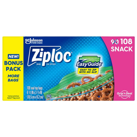 Ziploc Grip 'n Seal Technology Clear Snack Bag 108 pk, Pack of 12