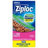 Ziploc Grip 'n Seal Technology Clear Snack Bag 108 pk, Pack of 12
