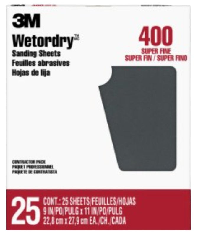 Wetordry 99420NA Sandpaper, 11 in L, 9 in W, Fine, 400 Grit, Silicone Carbide Abrasive, Paper Backing