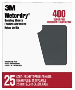 Wetordry 99420NA Sandpaper, 11 in L, 9 in W, Fine, 400 Grit, Silicone Carbide Abrasive, Paper Backing