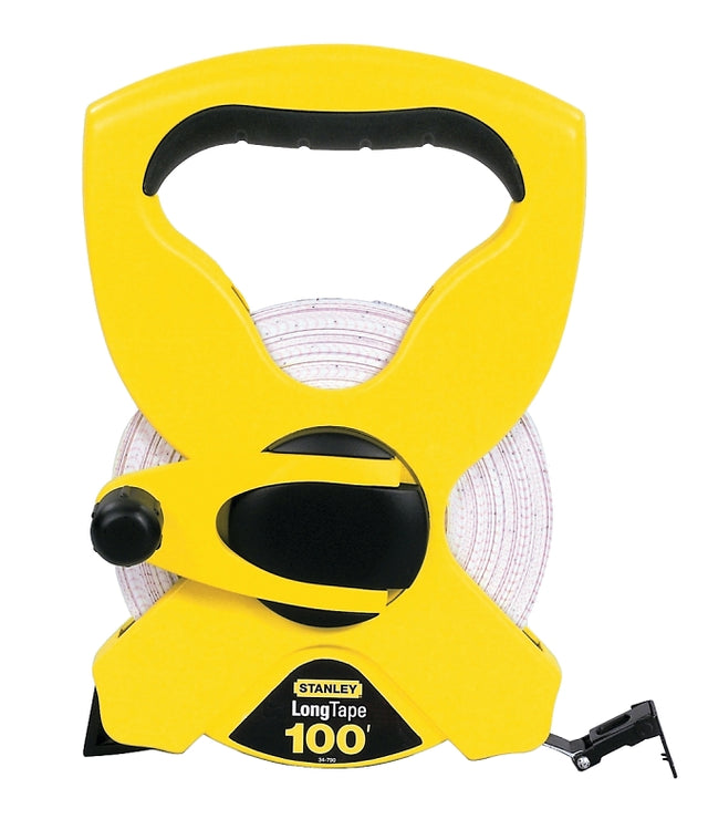 STANLEY 34-790 Tape Measure, 100 ft L Blade, 1/2 in W Blade, Fiberglass Blade, ABS Case, Black/Yellow Case