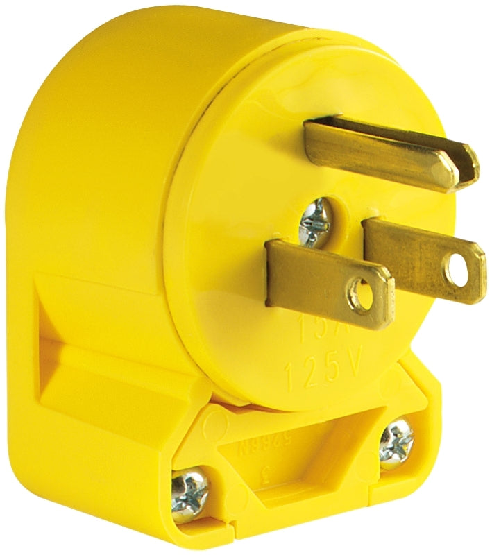 Eaton Wiring Devices 4867AN-BOX Electrical Plug, Angled, 1/4 to 21/32 in, 2-Pole, 15 A, 125 V, NEMA: NEMA 5-15, Yellow