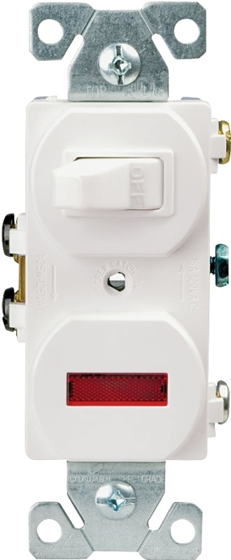 Eaton 277W-BOX Combination Switch, 15 A, 120 V, SPDT, Screw Terminal, Flush Housing Material, White