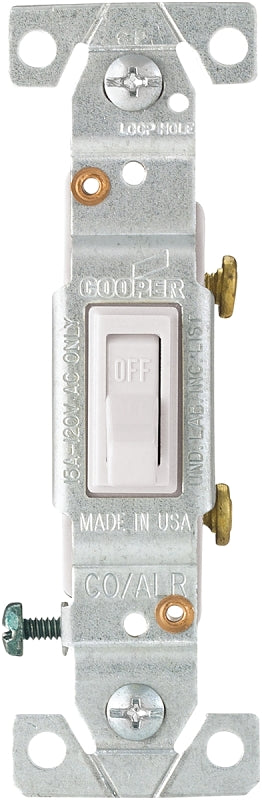 Eaton Cooper Wiring 5221-7W-BU Series Toggle Switch, White, 15 A, 120 V, Side Wire Terminal