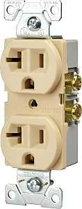 Eaton Wiring Devices BR20V Duplex Receptacle, Nylon, Ivory, 2-Pole, 20 A, 125 V, NEMA: 5-20R, 60 Hz