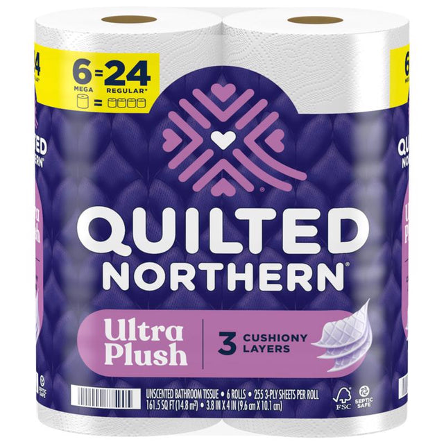 Quilted Northern Ultra Plush Toilet Paper 6 Rolls 255 sheet 1020 in., Pack of 6