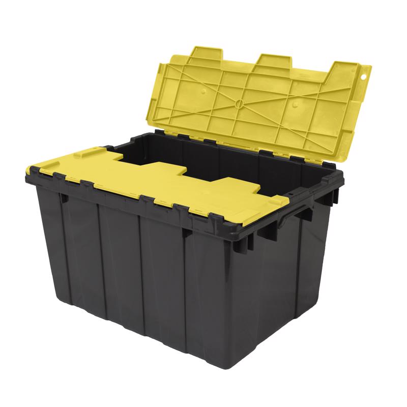 Ramtuff 12 gal Black/Yellow Hinged-Lid Tote Stackable, Pack of 6