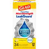 Glad LeakGuard 13 gal Lemon Kitchen Trash Bags Drawstring 34 pk, Pack of 6