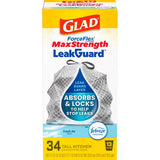 Glad LeakGuard 13 gal Fresh Kitchen Trash Bags Drawstring 34 pk, Pack of 6