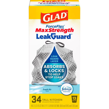 Glad LeakGuard 13 gal Fresh Kitchen Trash Bags Drawstring 34 pk, Pack of 6