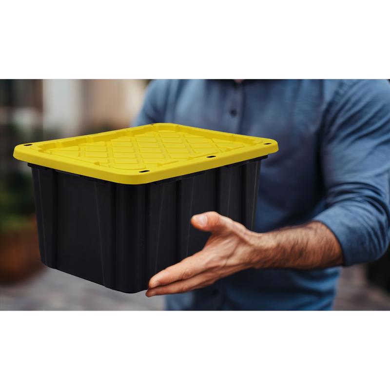 Ramtuff 2 gal Black/Yellow Storage Tote Stackable, Pack of 12