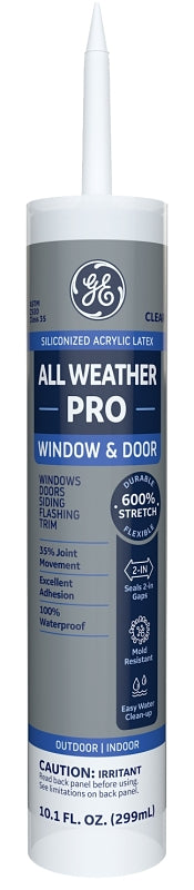GE Siliconized Advanced Acrylic 3005190 Window & Door Sealant, Clear, 1 to 14 days Curing, 10 fl-oz Cartridge, Pack of 12