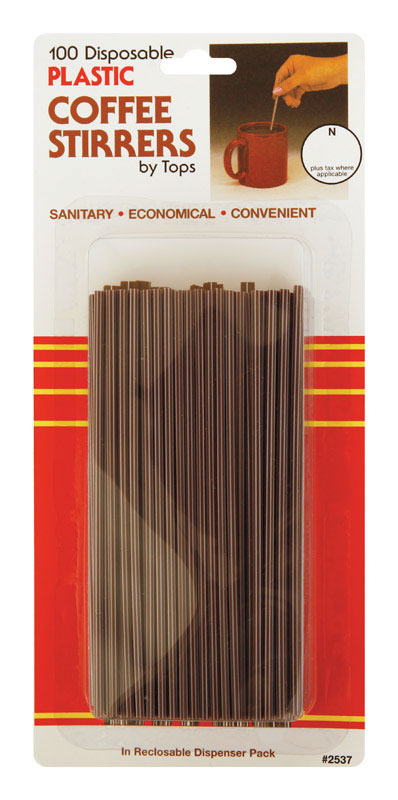 Tops Brown Plastic Coffee Stirrers, Pack of 12