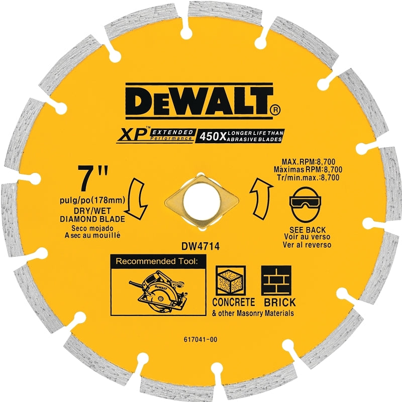 DEWALT DW4714T Circular Saw Blade, 7 in Dia, 5/8 in Arbor, Diamond Cutting Edge, Applicable Materials: Masonry