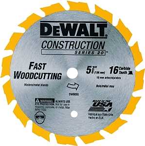 DEWALT DW9055 Circular Saw Blade, 5-3/8 in Dia, 10 mm Arbor, 16-Teeth, Carbide Cutting Edge