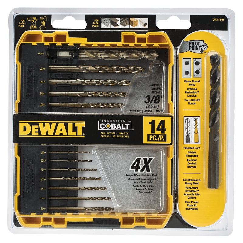 DEWALT DWA1240/DW1263 Drill Bit Set, Industrial, 14-Piece, Cobalt Steel, Ferrous Oxide