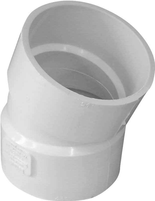 Canplas 414204BC Pipe Elbow, 4 in, Hub, 22.5 deg Angle, PVC, White