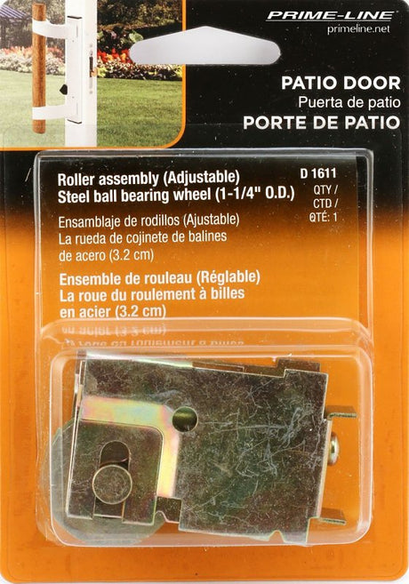 Prime-Line D 1611 Roller Assembly, 2-1/4 in L x 7/8 in W x 1-9/16 in H Dimensions, 1-1/4 in Dia Roller, Steel, 1-Roller