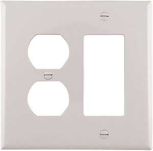 Eaton Wiring Devices PJ826W Combination Wallplate, 4-7/8 in L, 4-15/16 in W, Mid, 2-Gang, Polycarbonate, White, Pack of 20