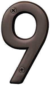 Hy-Ko BR-42OWB, Prestige Series BR-42OWB/9 House Number, Character: 9, 4 in H Character, Solid Brass, Pack of 3