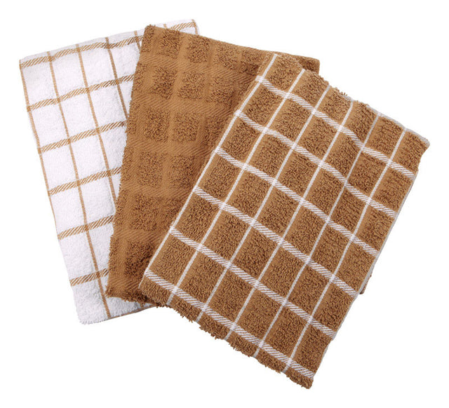 Ritz Mocha Cotton Check Kitchen Towel 3 pk, Pack of 3