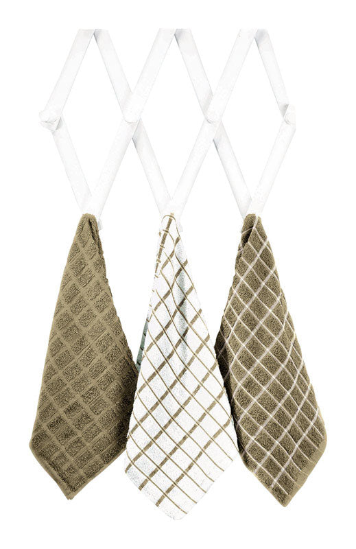 Ritz Mocha Cotton Check Kitchen Towel 3 pk, Pack of 3