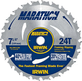 Irwin Marathon 24030 Circular Saw Blade, 7-1/4 in Dia, 5/8 in Arbor, 24-Teeth, Carbide Cutting Edge, Pack of 10