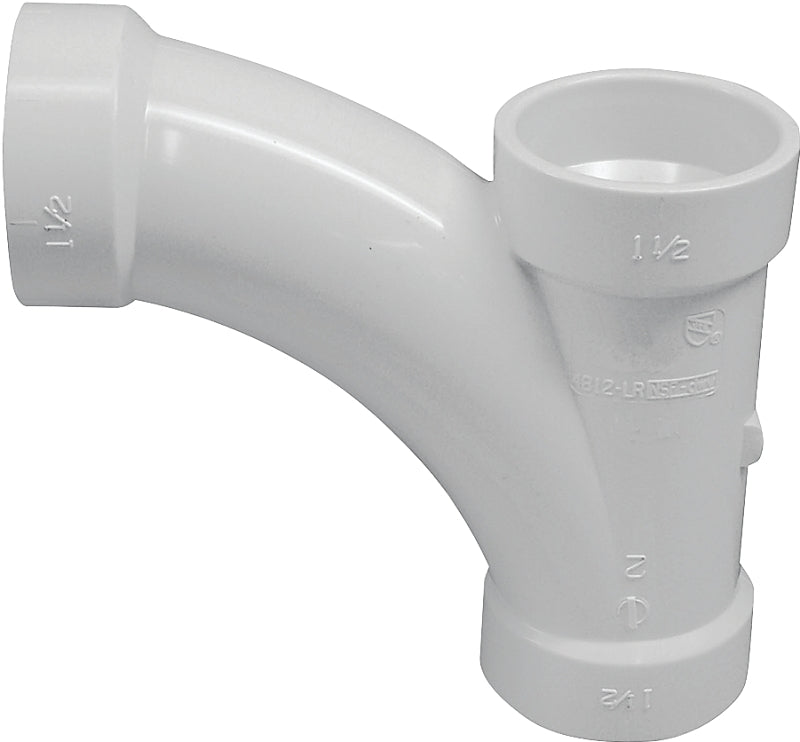Canplas 194301 DWV Combination Tee Pipe Wye, 1-1/2 in, Hub, PVC, White, SCH 40 Schedule
